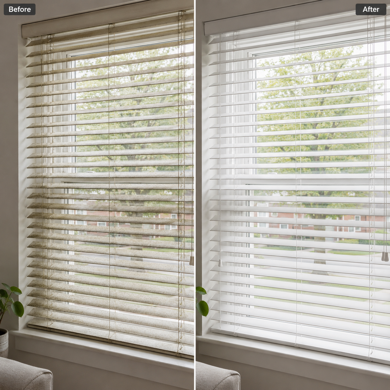 Venetian blinds before and after cleaning